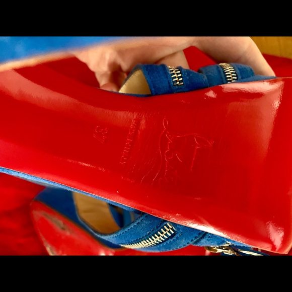 💯 Christian Louboutin Trailer 140mm Sandals Blue - Picture 4 of 6